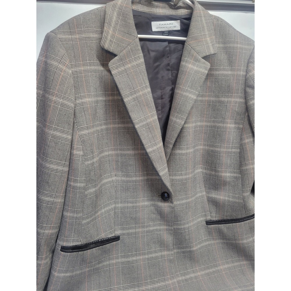 Tahari Arthur S Levine Womens Blazer 22W Plaid Elbow‎ Patch Career Professional